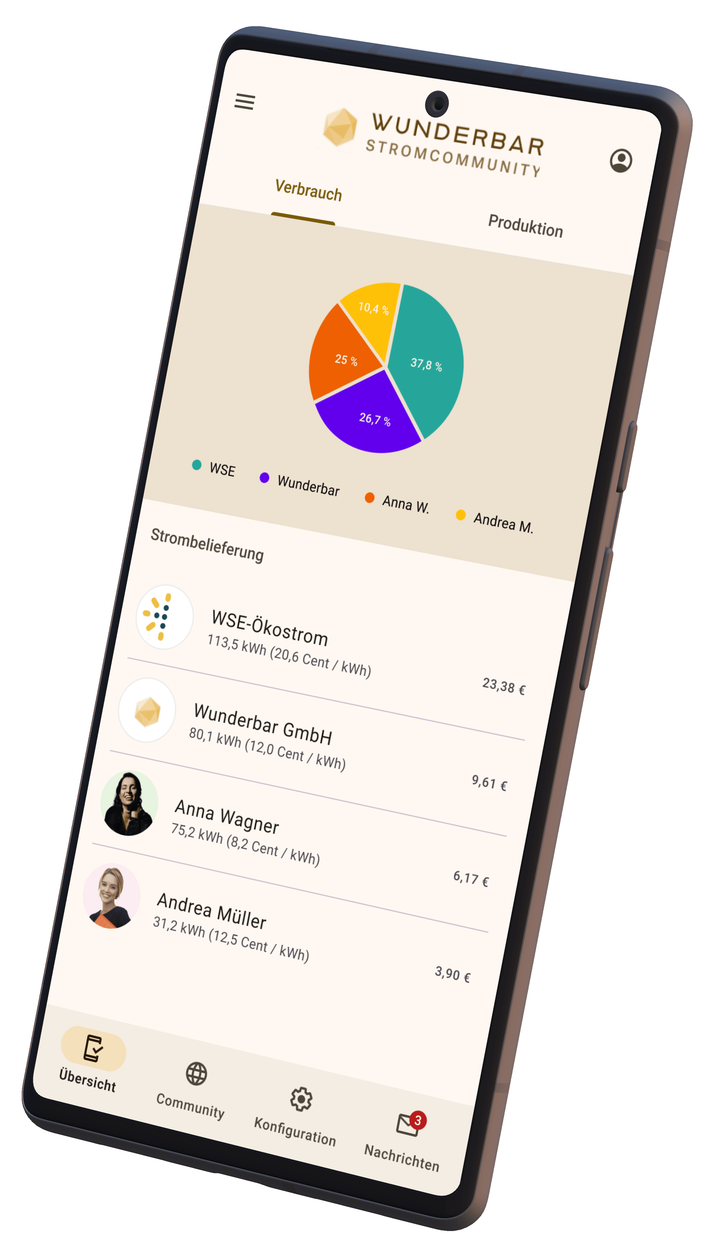 Stromcommunity-Plattform auf dem Smartphone